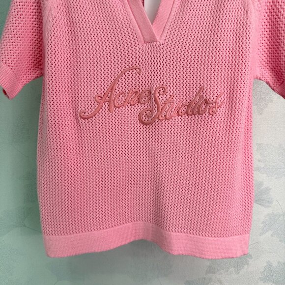 Acne Studios 2026 New Pink Mesh Polo Shirt - Picture 7 of 8
